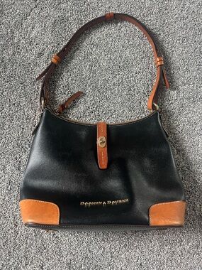 Dooney & Bourke Black Leather Shoulder Bag with Tan Accents